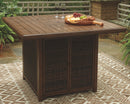 Paradise Trail - Square Bar Table w/Fire Pit - Medium Brown