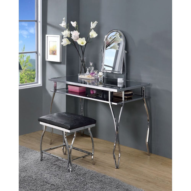 Carene - Vanity Desk - Black PU & Chrome