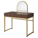 Coleen - 50" Vanity Desk With Mirror & Jewelry Tray - Walnut & Gold