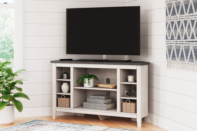 Dorrinson - Two-tone - Corner TV Stand/Fireplace Opt