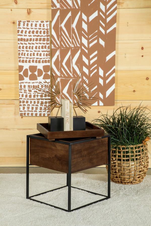 Ondrej - Square Accent Side Table Removable Tray - Dark Brown