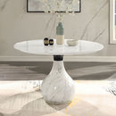 Koen - Round Dining Table, Engineering Marble Top - White & Black