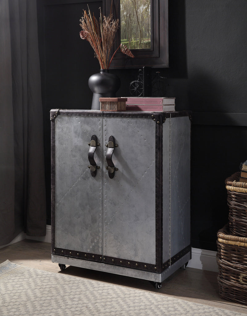 Brancaster - Wine Cabinet - Antique Ebony Top Grain Leather & Aluminum