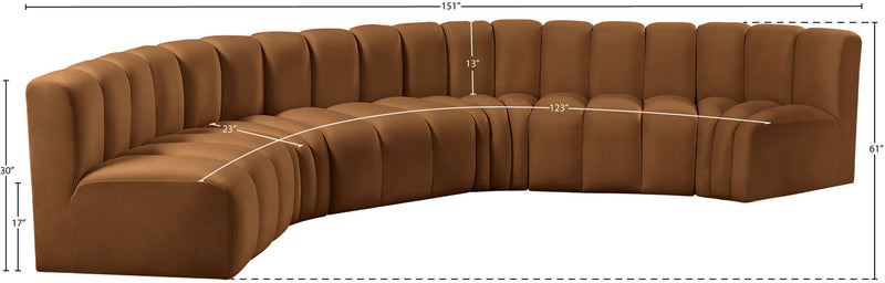 Arc - Velvet 6 Piece U-Shaped Modular Sofa - Saddle