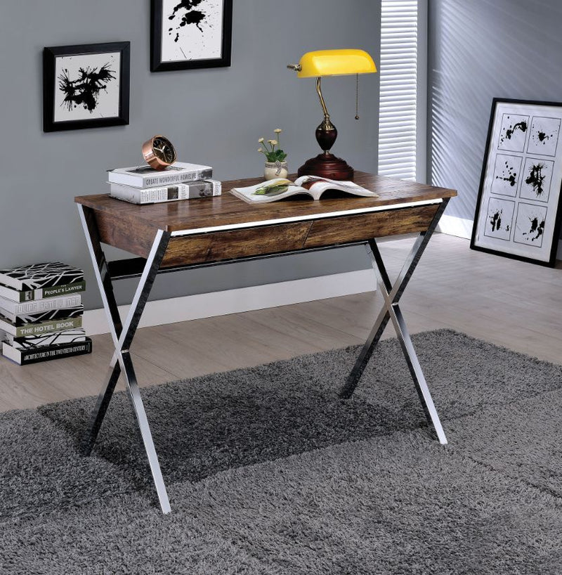 Callers - Writing Desk - Weathered Oak & Chrome