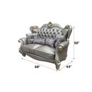 Versailles - Loveseat With 4 Pillows - Silver Synthetic Leather & Antique Platinum