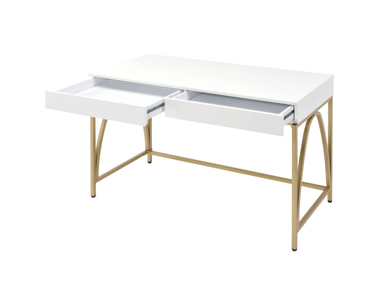 Lightmane - Vanity Desk - White High Gloss & Gold Finish