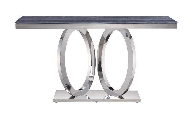 Zasir - Sofa Table - Gray Printed Faux Marble Top & Mirrored Silver