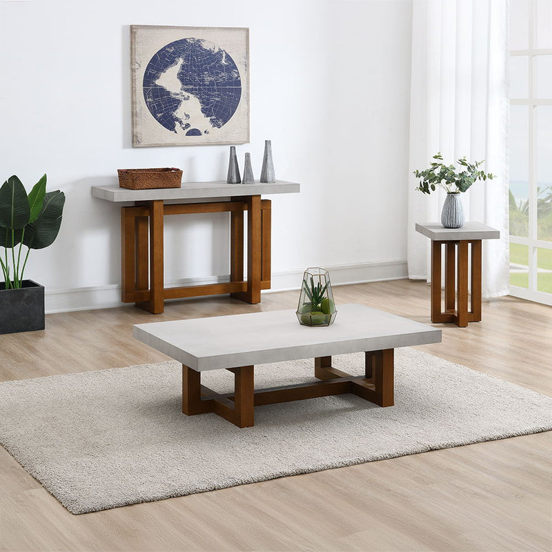 Keven - Sofa Table - Faux Concrete Top & Walnut  Finish