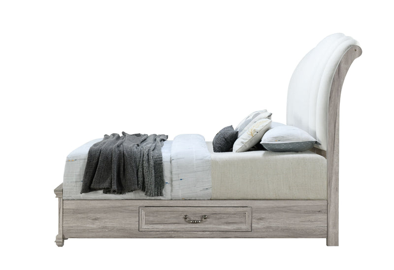 Rowan - King Bed With Storage - Natural / White