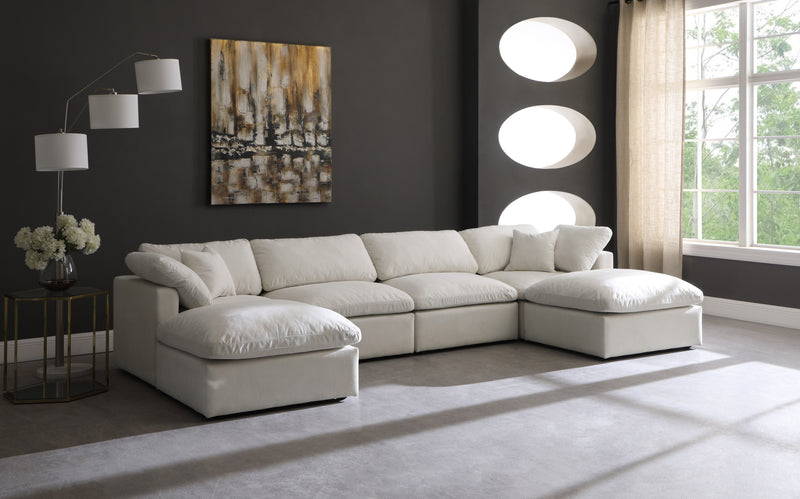 Plush - Velvet Standart Comfort Modular Sectional 6 Piece - Cream - Fabric