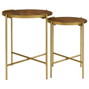 Malka - 2 Piece Round Wood Nesting Table - Dark Brown And Gold