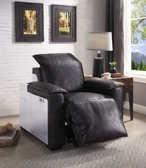 Nernoss - Recliner - Dark Grain Brown Leather & Aluminum