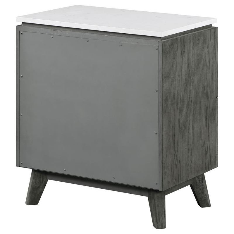 Nathan - 2-Drawer Nightstand With USB Port - White Marble And Gray