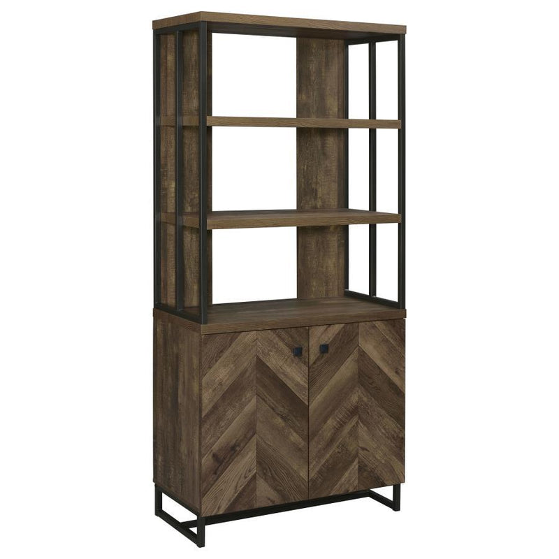 Millbrook - 2-Door Bookcase - Rustic Oak Herringbone And Gunmetal