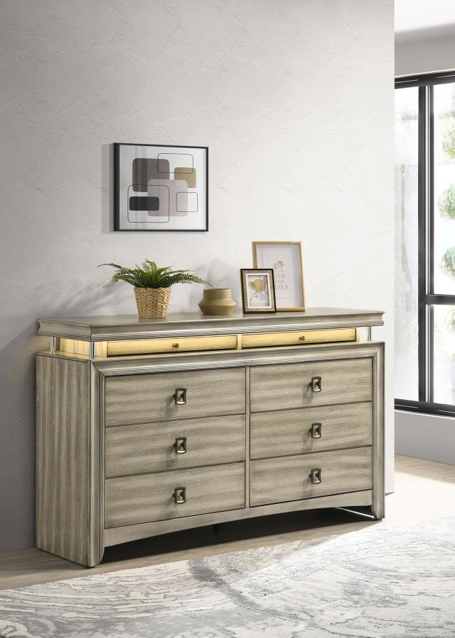 Giselle - 8-Drawer Bedroom Dresser With LED - Rustic Beige