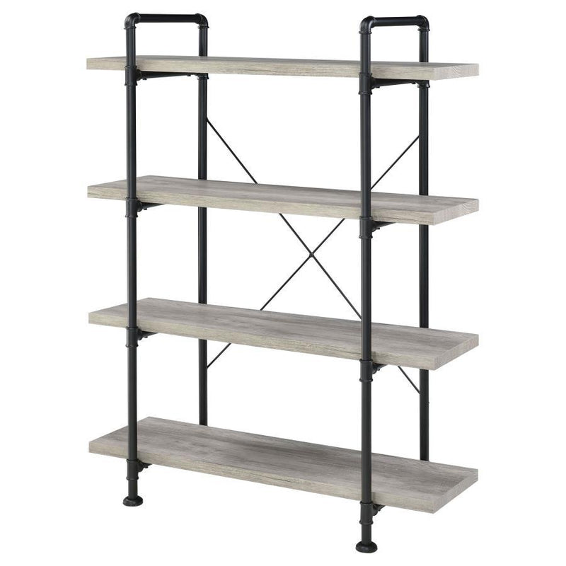 Delray - 4-Tier Open Shelving Bookcase - Gray Driftwood And Black