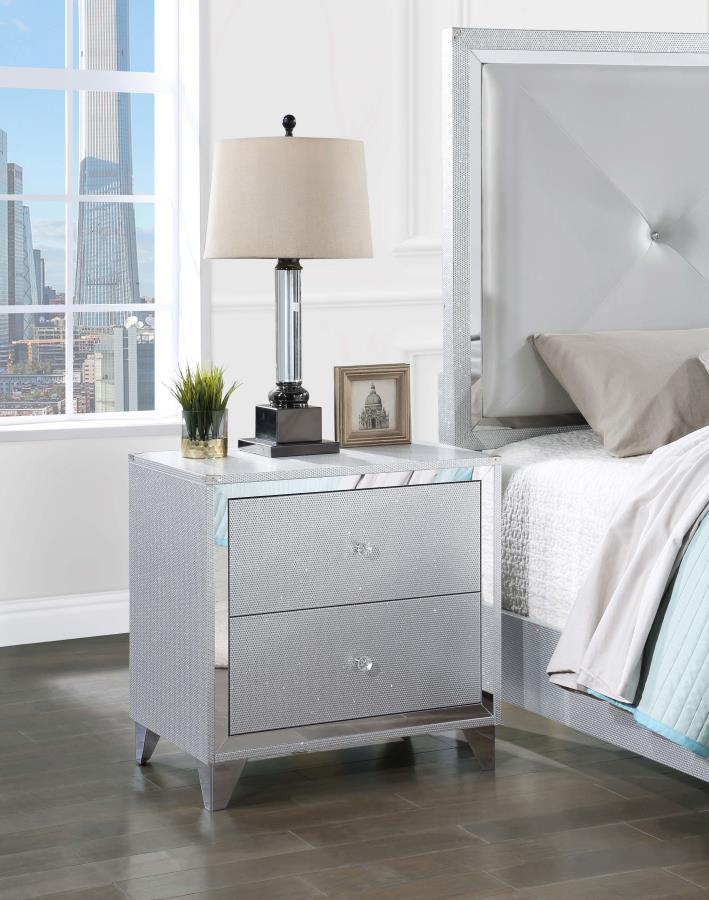 Larue - 2-Drawer Nightstand With USB Port - Silver