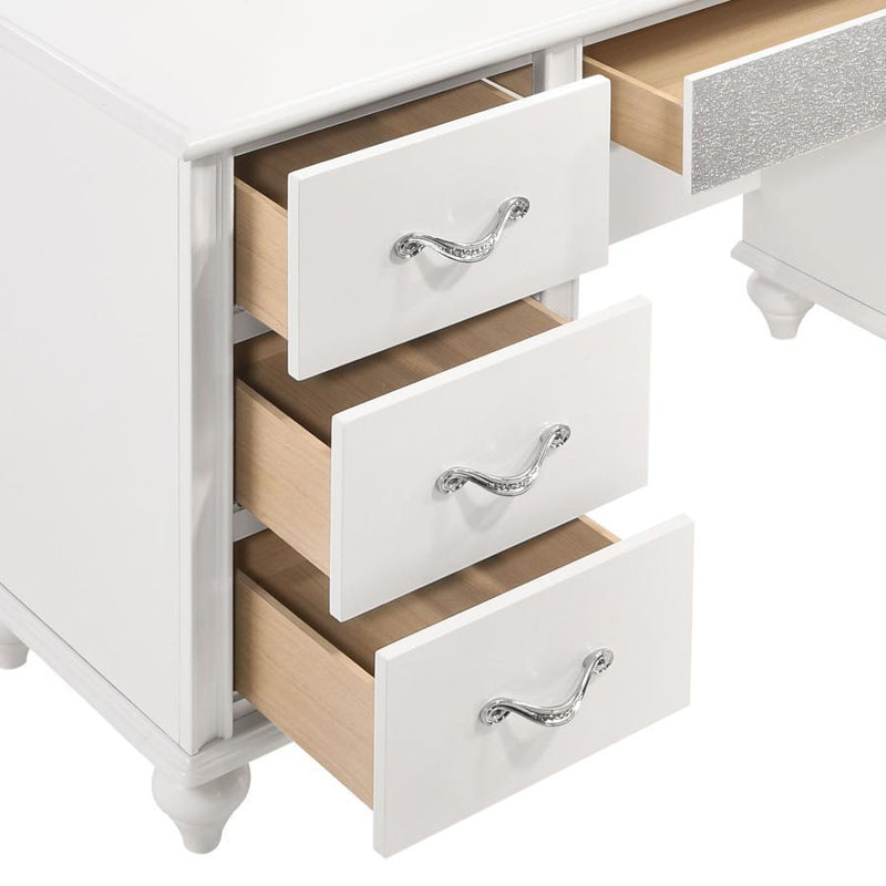 Barzini - 7-Drawer Vanity Desk With Lighted Mirror - White