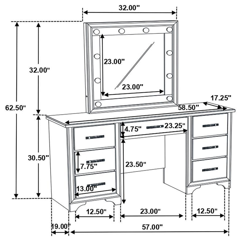 Beaumont - 7-Drawer Vanity Desk With Lighting Mirror - Champagne