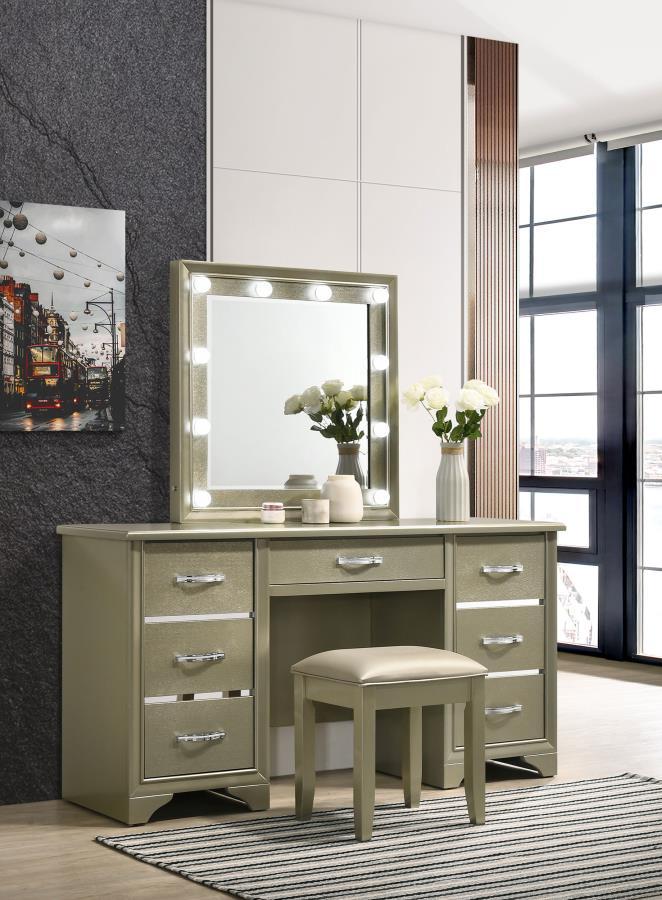 Beaumont - 7-Drawer Vanity Desk With Lighting Mirror - Champagne