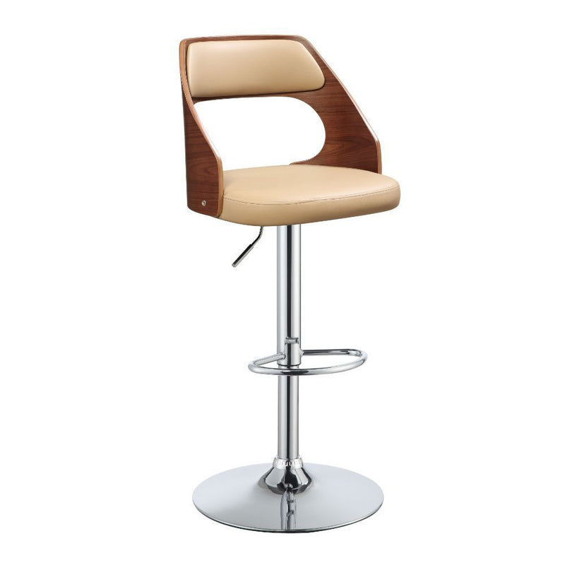 Camila - Stool - Beige PU & Walnut