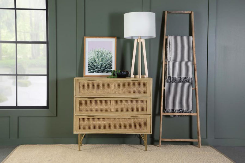 Zamora - 3-Drawer Wood Accent Cabinet With Woven Cane - Natural