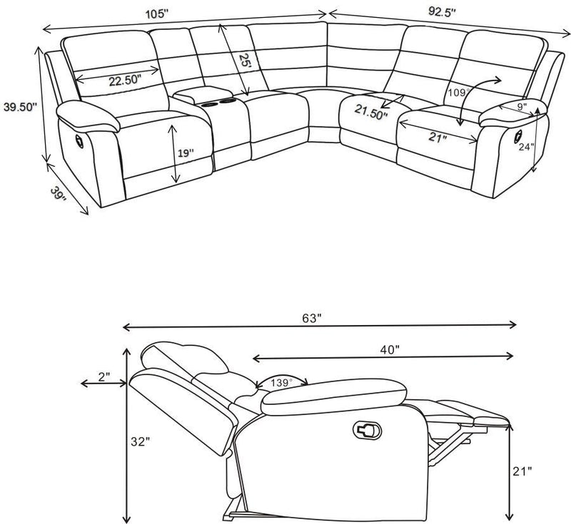 David - 3 Piece Upholstered Motion Sectional With Pillow Arms - Smoke