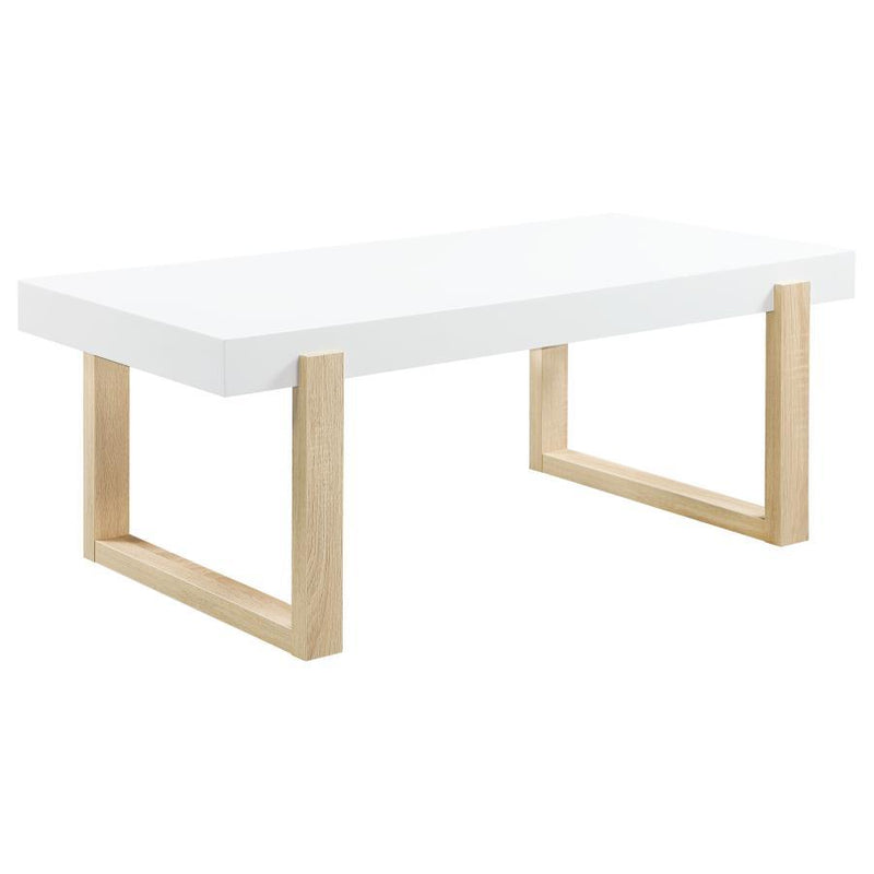 Pala - Rectangular Coffee Table - White High Gloss And Natural