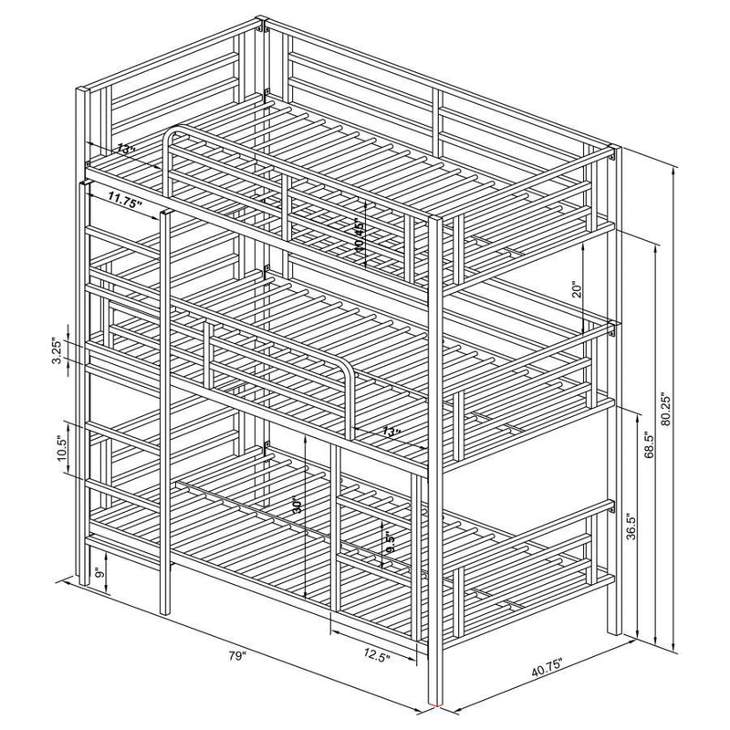 Maynard - Metal Triple Twin Bunk Bed - Gunmetal