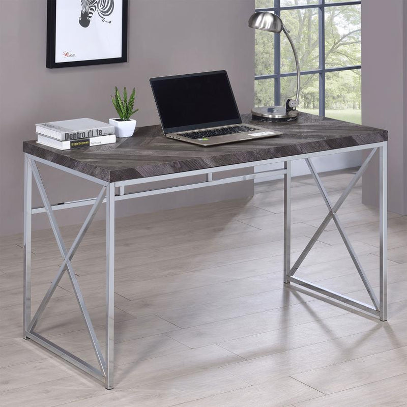 Grimma - Writing Desk - Rustic Gray Herringbone