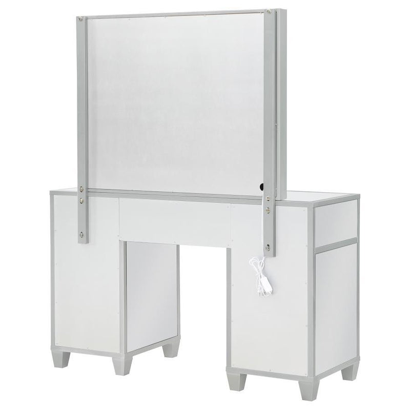 Allora - 9-Drawer Mirrored Storage Vanity Set With Hollywood Lighting - Metallic