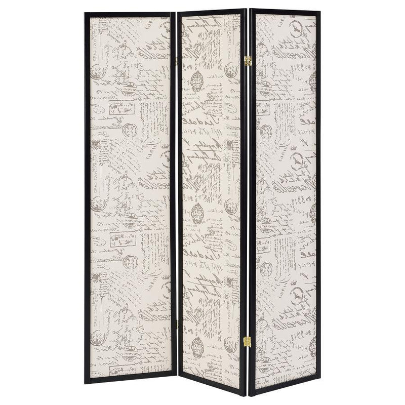 Felice - 3-Panel French Script Print Folding Screen - Espresso