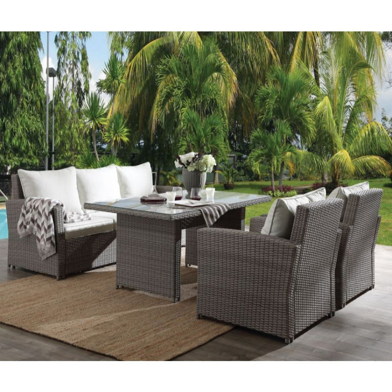 Tahan - Patio Set - Fabric & 2-Tone Gray Wicker