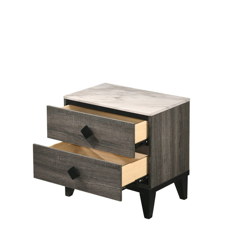 Avantika - Nightstand - Faux Marble & Rustic Gray Oak