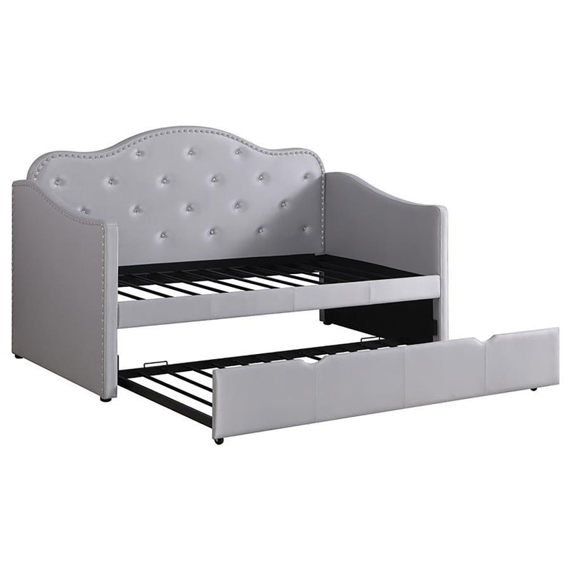 Elmore - Upholstered Twin Daybed With Trundle - Pearlescent Gray