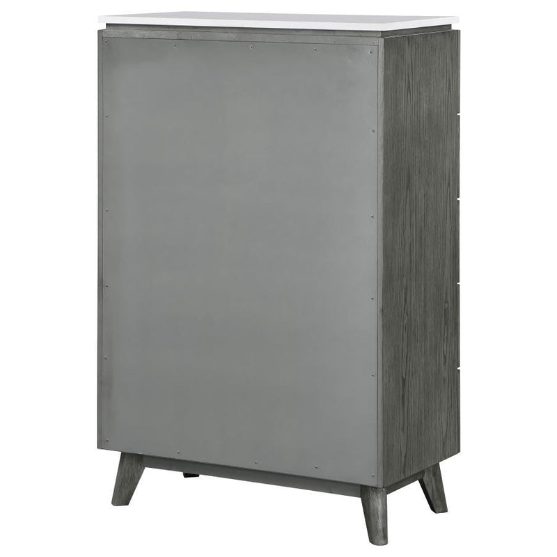 Nathan - 5-Drawer Chest - White Marble And Gray