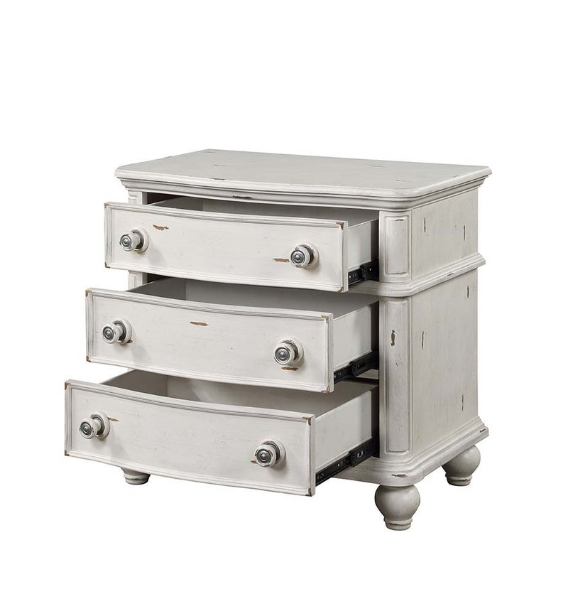 Jaqueline - Nightstand - Light Gray Linen & Antique White Finish