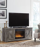 Wynnlow - 63" TV Stand With Glass/Stone Fireplace Insert - Gray