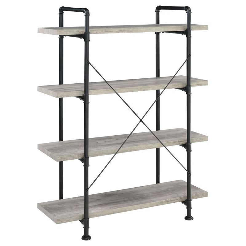 Delray - 4-Shelf Bookshelf - Gray Driftwood And Black