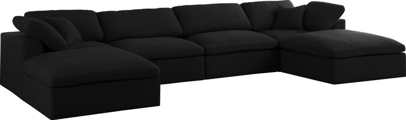 Serene - Linen Textured Fabric Deluxe Comfort Modular Sectional 6 Piece - Black - Fabric - Modern & Contemporary