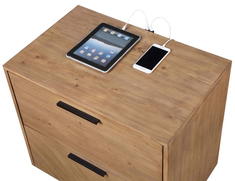 Taylor - 2-Drawer Rectangular Nightstand With Dual USB Ports - Light Honey Brown