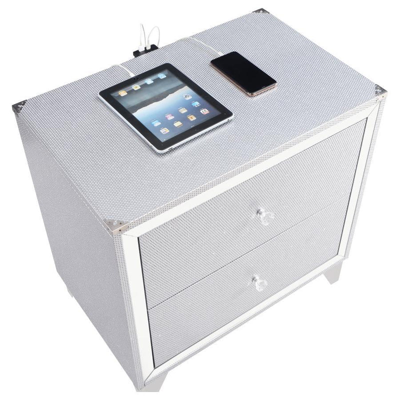 Larue - 2-Drawer Nightstand With USB Port - Silver