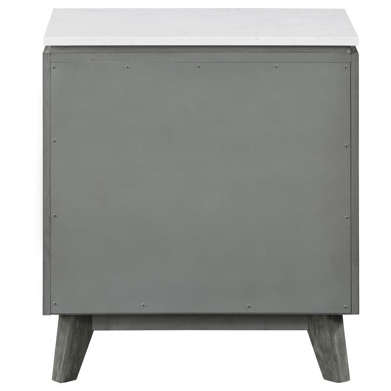 Nathan - 2-Drawer Nightstand With USB Port - White Marble And Gray