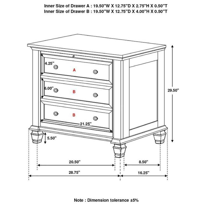 Sandy Beach - 3-drawer Nightstand