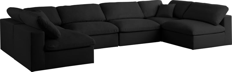 Serene - Linen Textured Fabric Deluxe Comfort Modular Sectional 6 Piece - Black - Fabric